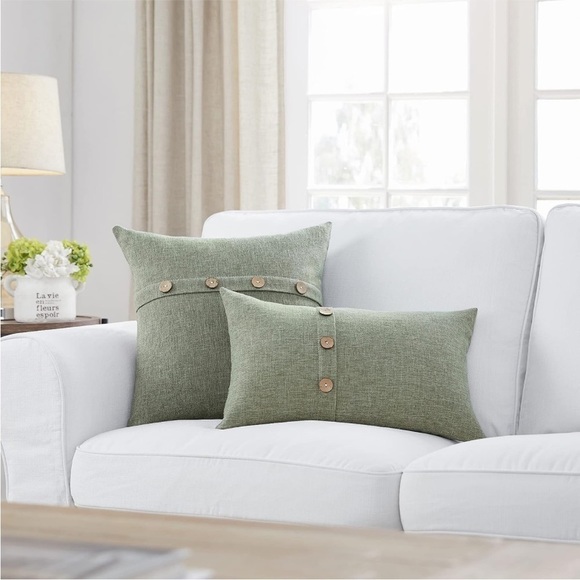 Farmhouse Mid Century Modern Bohemian Decorative Olive Green Pillow Case Cover - Picture 2 of 15